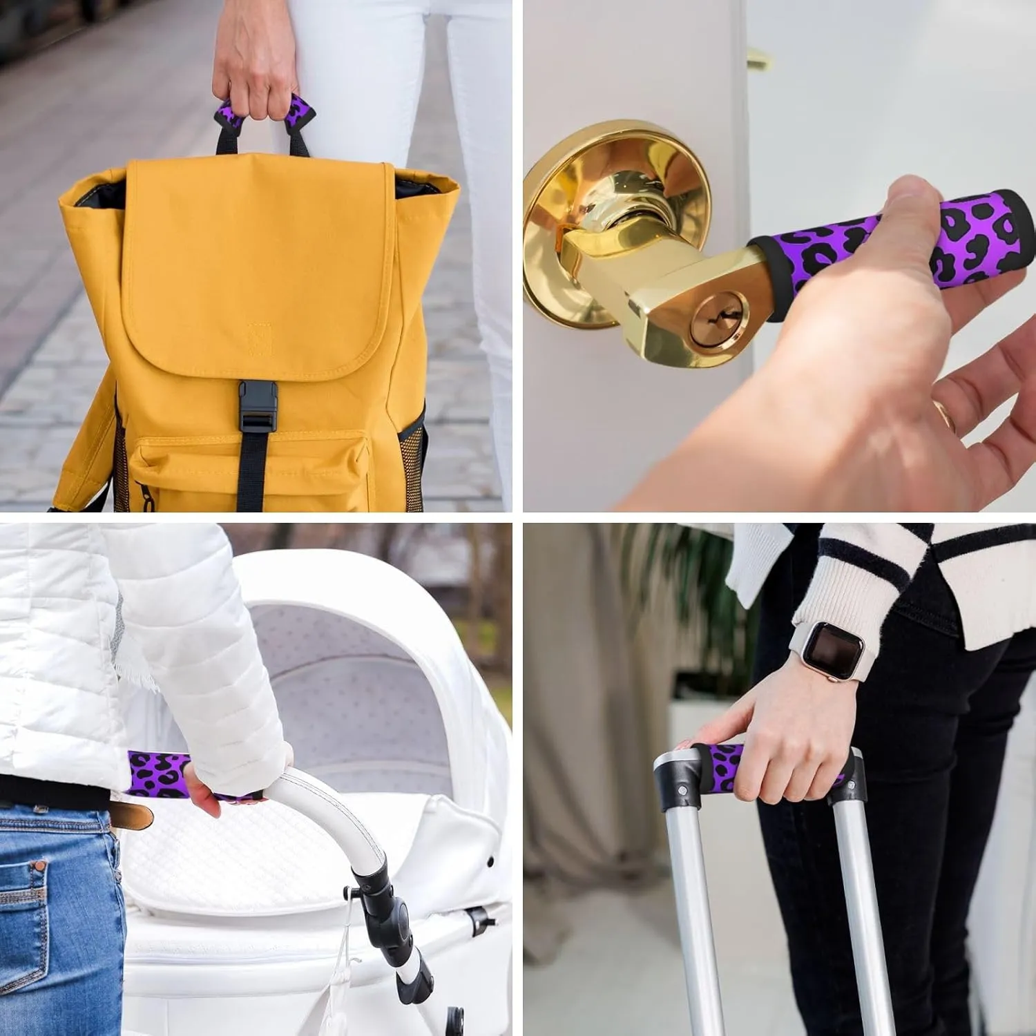 Purple And Black Leopard Print Luggage Handles Wrap Grips For Suitcases Luggage Travel Accessories For Airplane 2pcs