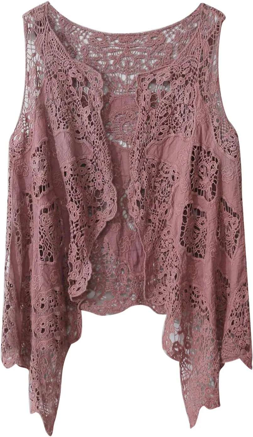 PUWEI Women's Open Front Crochet Bohemian Hippie Butterfly Vest Cardigan Coverup