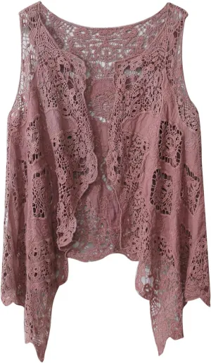 PUWEI Women's Open Front Crochet Bohemian Hippie Butterfly Vest Cardigan Coverup