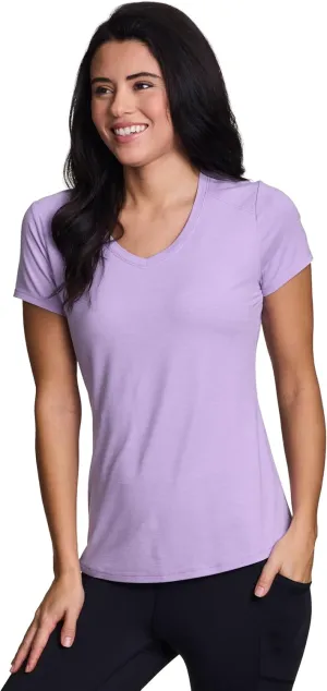 RBX Running Shirt for Women, Short Sleeve Buttery Soft Lightweight Space Dye V-Neck T-Shirt