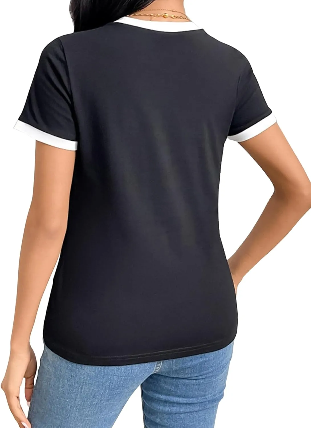 Remidoo Womens Ringer Tee Crew Neck Color Block Casual Summer Short Sleeve T Shirt