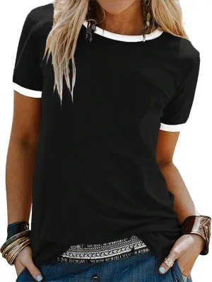 Remidoo Womens Ringer Tee Crew Neck Color Block Casual Summer Short Sleeve T Shirt