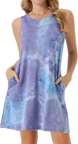 Seta T Women's Summer Dresses Tie Dye Tank Dress Beach Casual Sleeveless Loose Tshirt Sundress with Pockets
