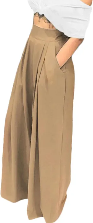 SGASY Womens Palazzo Long Pants High Waist Wide Leg Stretchy Loose Fit Casual Trousers Holiday Flowy Pants with Pocket