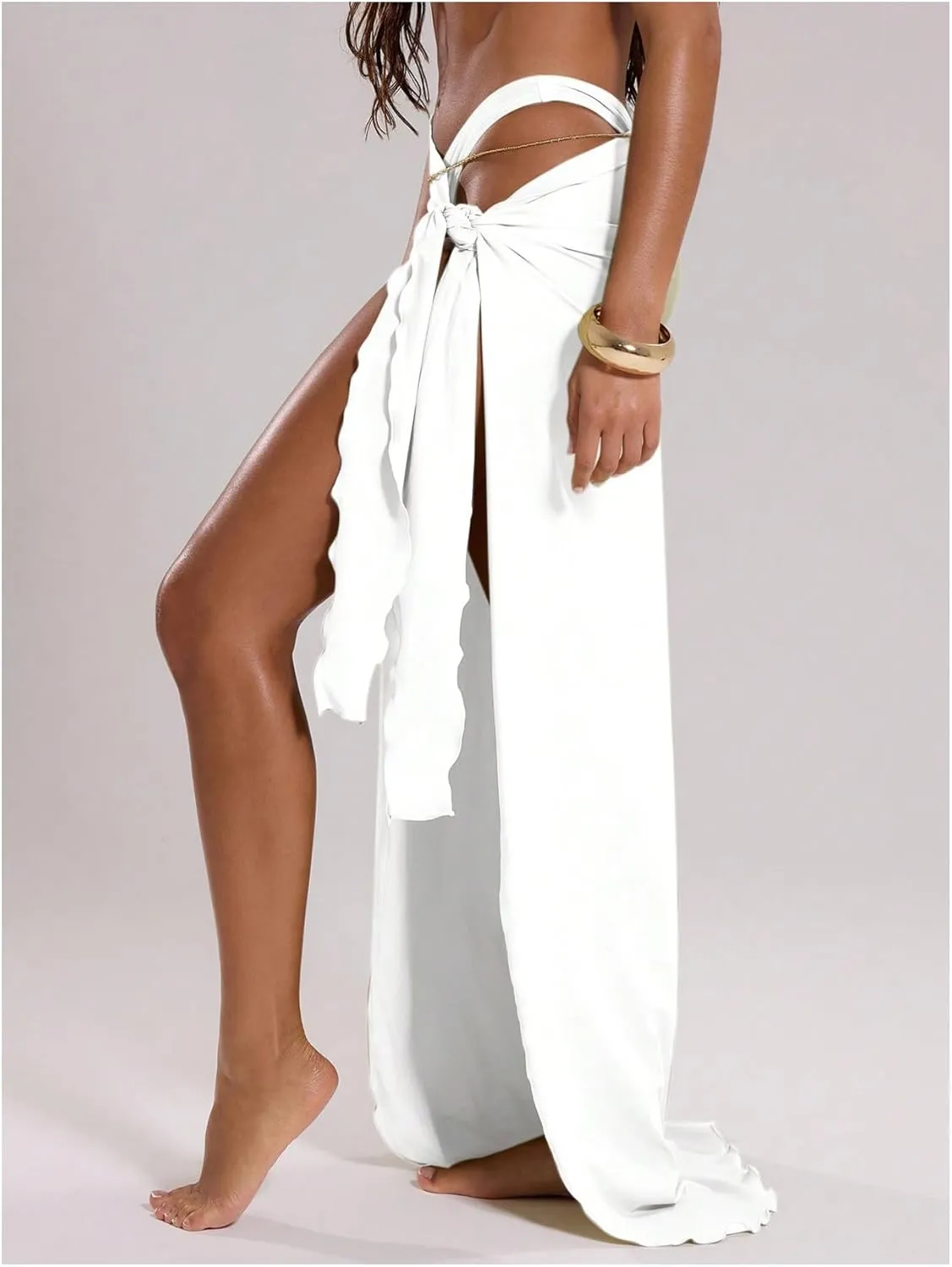 SHENHE Women's Long Sarong Wraps Coverup Tie Side Slit Front Bathing Suit Wrap Maxi Skirt