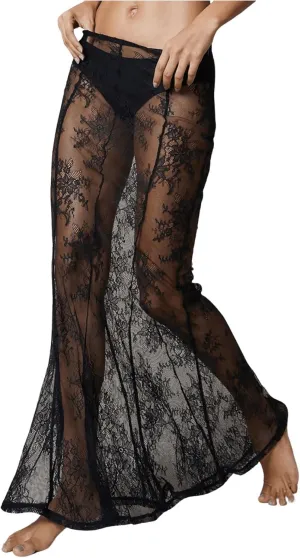 SHENHE Women's Sheer Lace Maxi Skirt Sexy See Through Fishtail High Waist Y2k Long Coverup Skirts