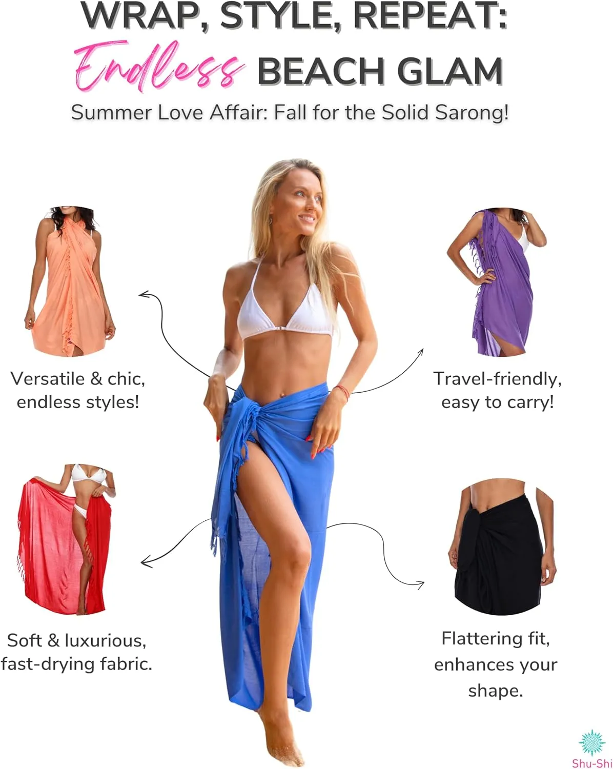 SHU-SHI Sarong Wraps For Women Beach Cover Up Skirt Swimsuit Wrap Pareo Coverups