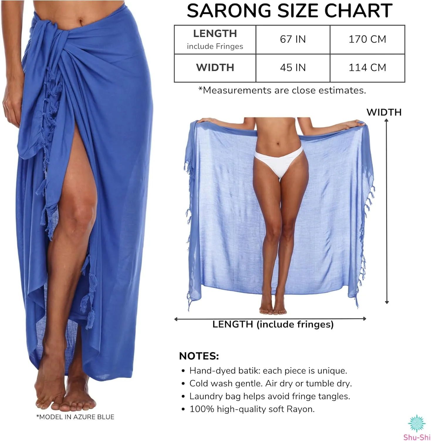 SHU-SHI Sarong Wraps For Women Beach Cover Up Skirt Swimsuit Wrap Pareo Coverups