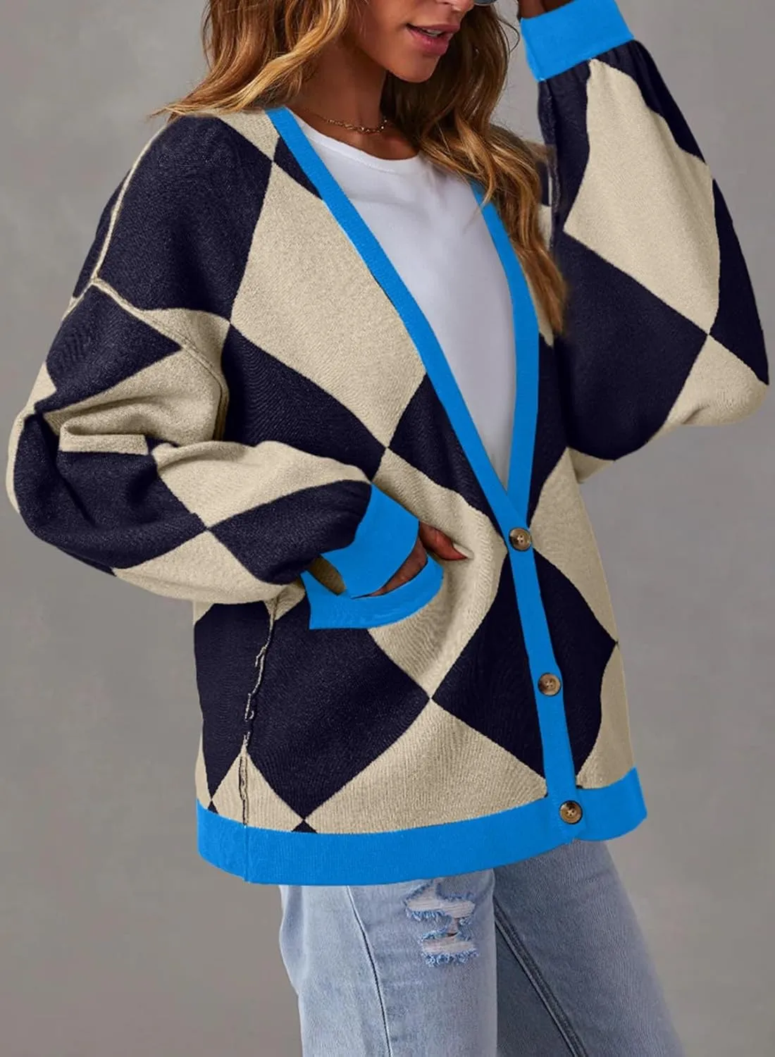 Sidefeel Women's Cardigan 2024 Fall Sweaters Open Front Coat Oversized Striped Chunky Outwear with Pockets