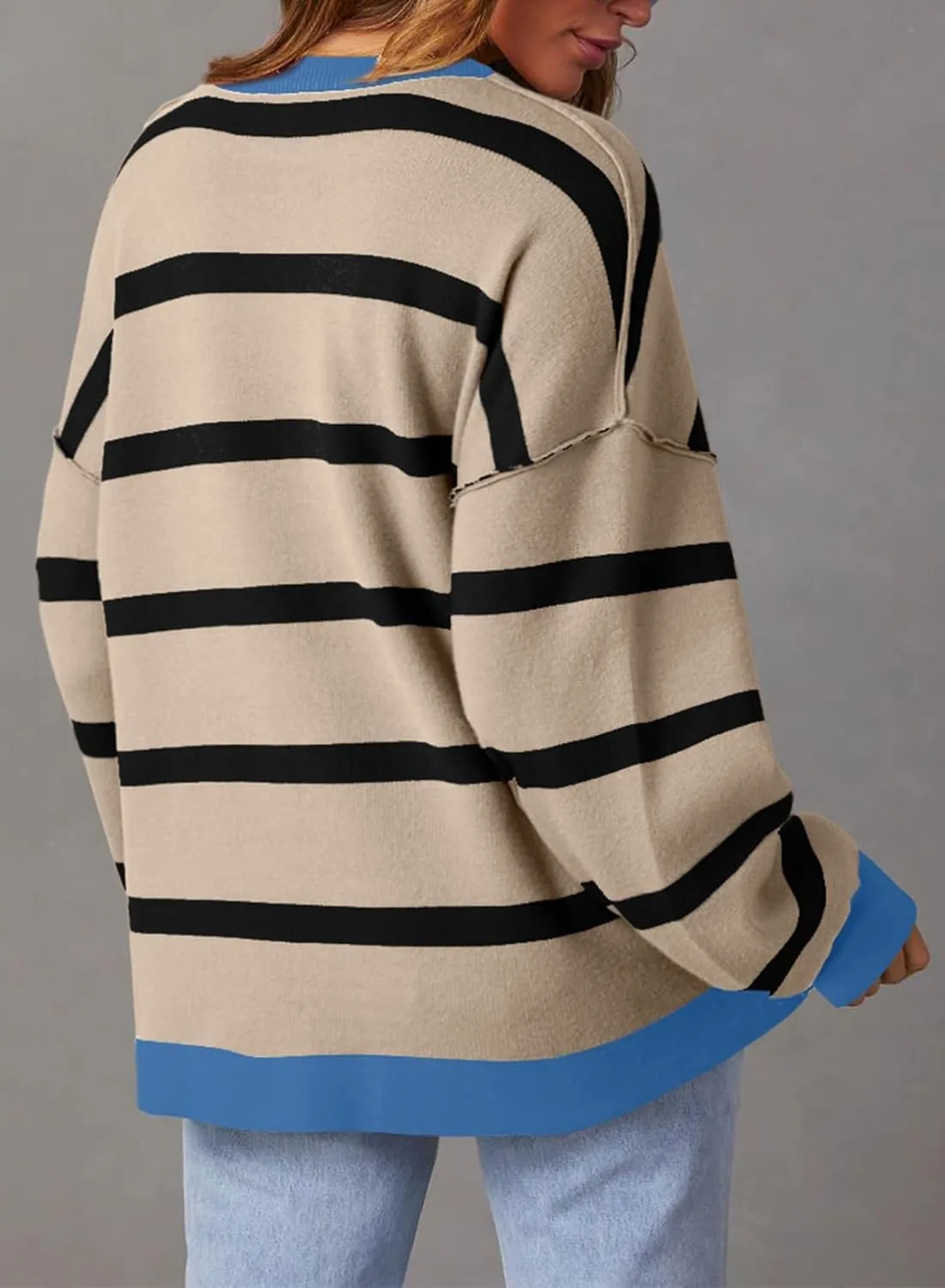 Sidefeel Women's Cardigan 2024 Fall Sweaters Open Front Coat Oversized Striped Chunky Outwear with Pockets