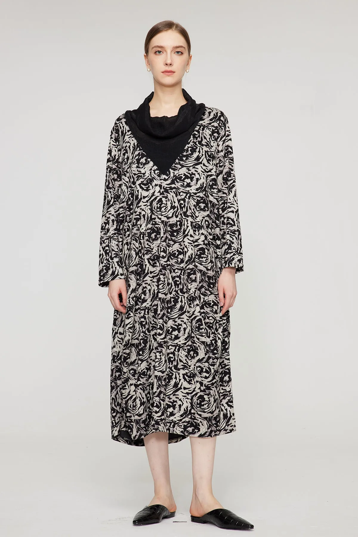 Splice Black White Casual Maxi Dress