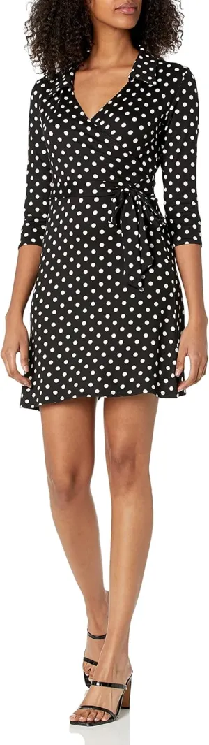 Star Vixen Women's Three-Quarter-Sleeve Faux Wrap Dress