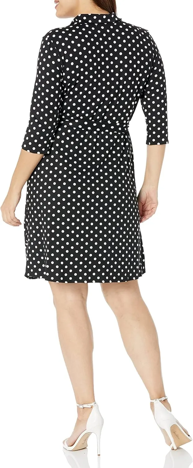 Star Vixen Women's Three-Quarter-Sleeve Faux Wrap Dress