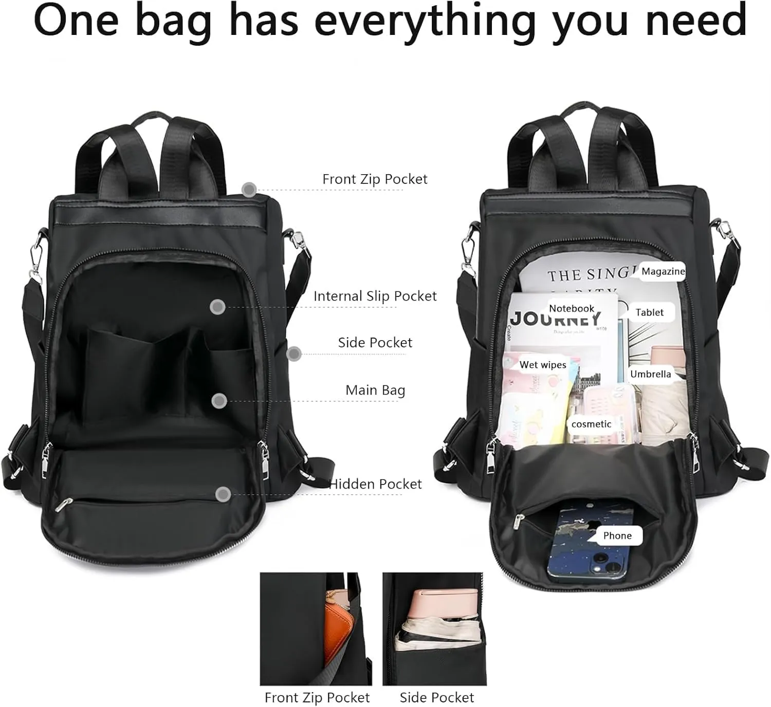 Subscrsidewa Anti-Theft Large Capacity Backpack, 2025 Oxford Cloth Backpack for Women,Large Capacity Leisure Travel Bag (Black)