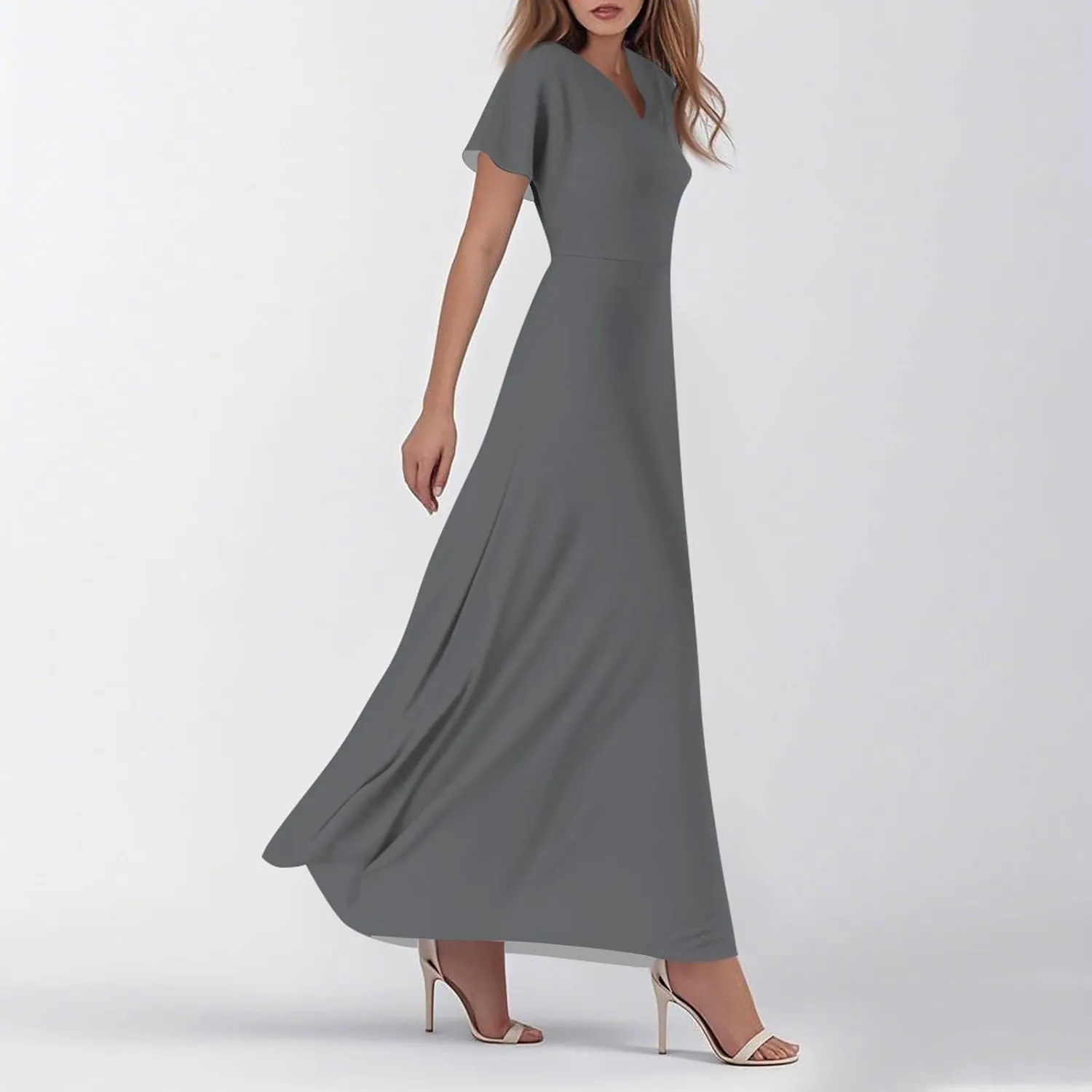 Summer Dress for Women 2025 Elegant Swing Flowy Ruffle V Neck Boho Sun Dresses Trendy Casual Vacation Long Sundresses