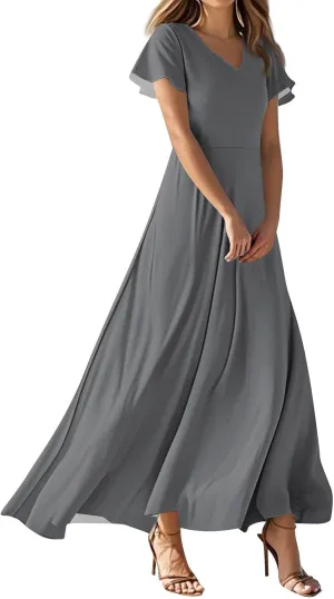 Summer Dress for Women 2025 Elegant Swing Flowy Ruffle V Neck Boho Sun Dresses Trendy Casual Vacation Long Sundresses