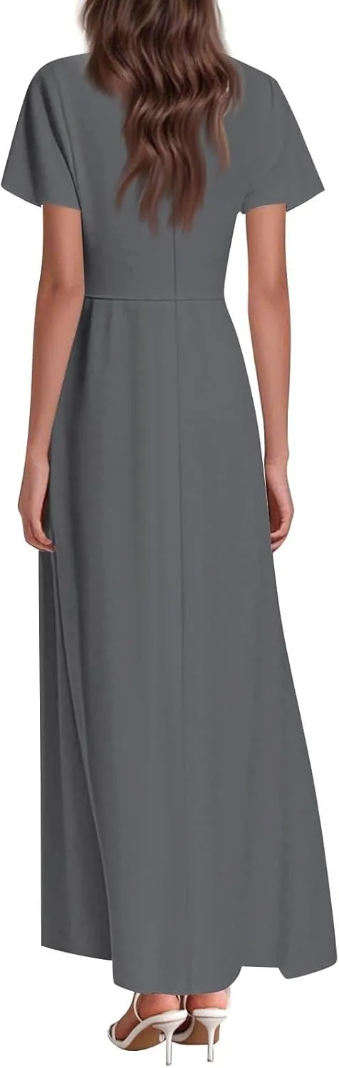 Summer Dress for Women 2025 Elegant Swing Flowy Ruffle V Neck Boho Sun Dresses Trendy Casual Vacation Long Sundresses