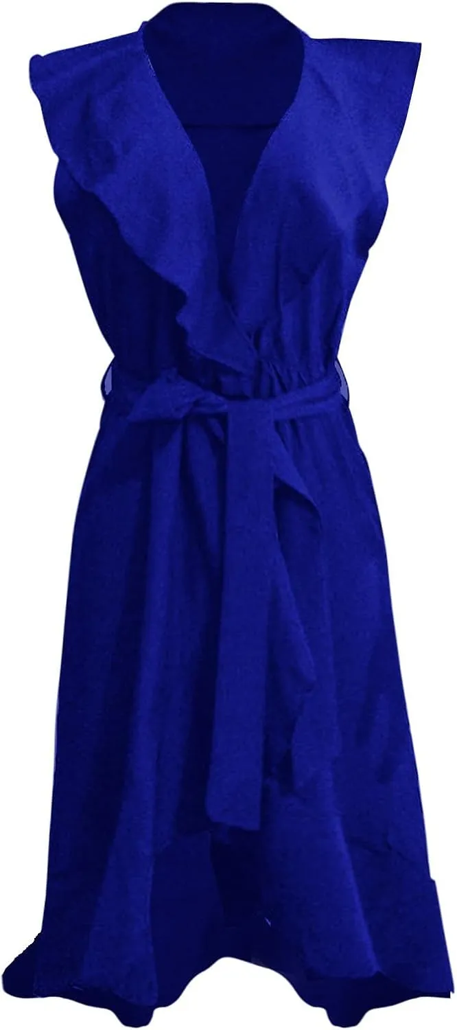 Summer Dresses for Women 2024,Casual Wrap Deep V Neck Midi Dress Boho Short Sleeve Ruffle Hem Beach Split Dresses