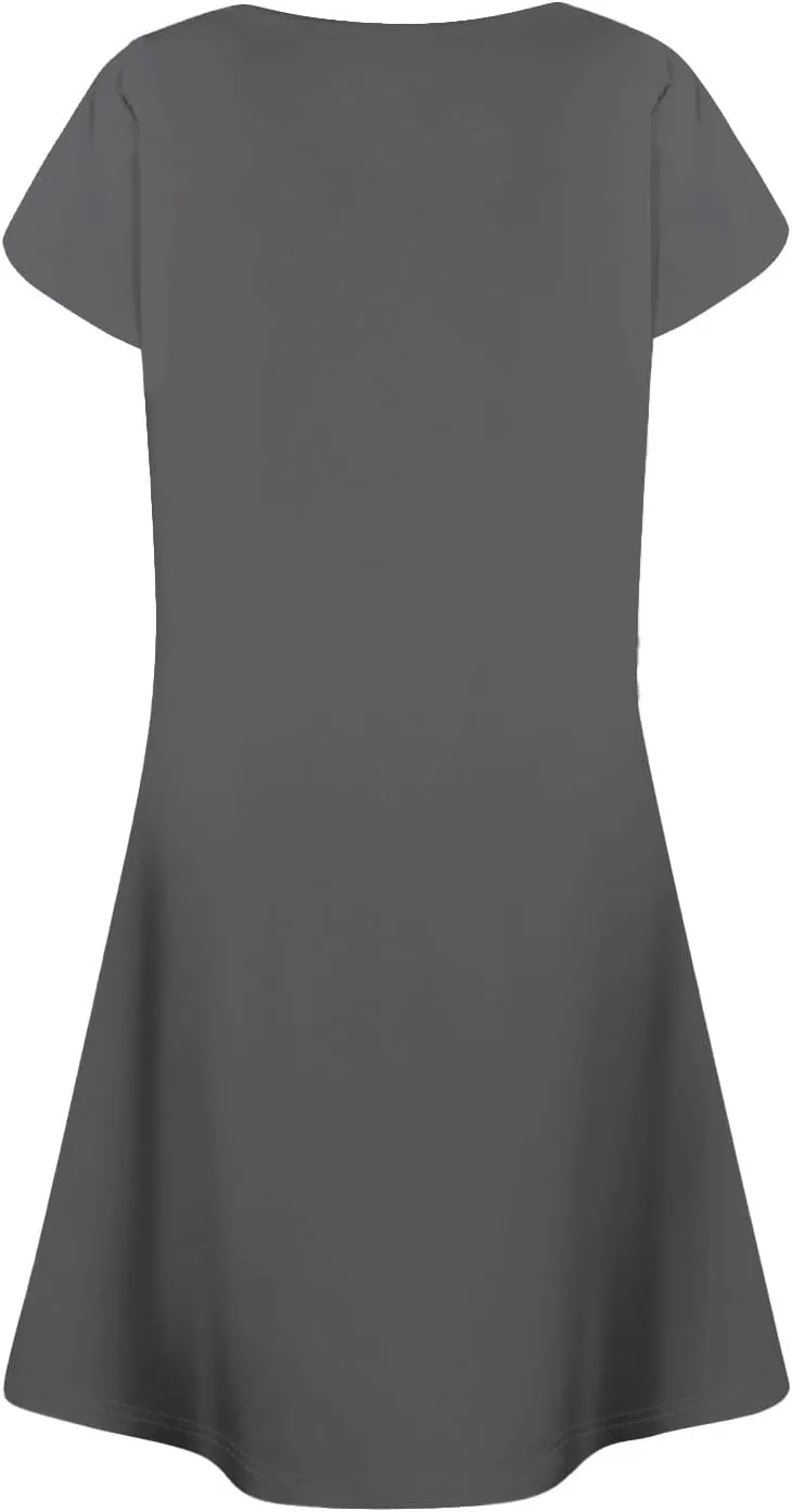 Summer Dresses for Women 2025 Casual T Shirt Dresses Round Neck Floral Short Sleeve Dress Pleated Front Beach Dress