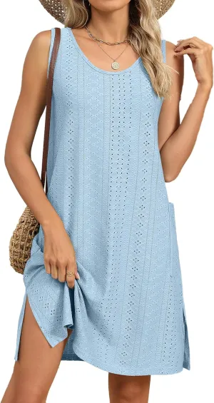 Summer Dresses for Women 2025 Casual Tank Dress with Pockets Swim Coverup Sundress
