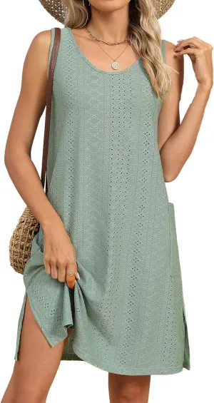 Summer Dresses for Women 2025 Casual Tank Dress with Pockets Swim Coverup Sundress