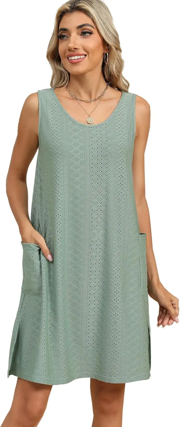Summer Dresses for Women 2025 Casual Tank Dress with Pockets Swim Coverup Sundress