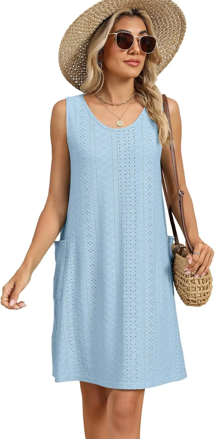Summer Dresses for Women 2025 Casual Tank Dress with Pockets Swim Coverup Sundress