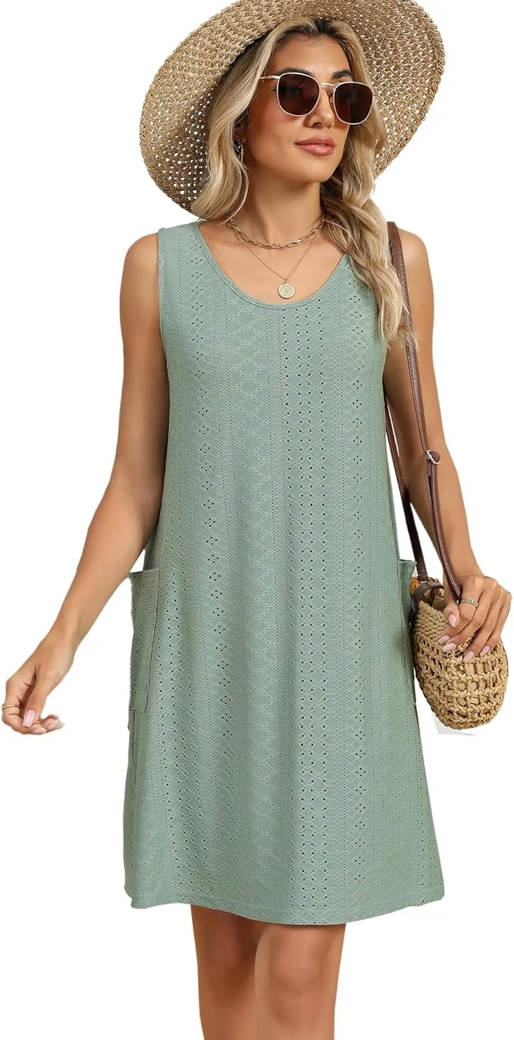 Summer Dresses for Women 2025 Casual Tank Dress with Pockets Swim Coverup Sundress