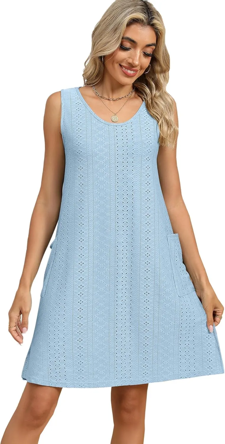 Summer Dresses for Women 2025 Casual Tank Dress with Pockets Swim Coverup Sundress