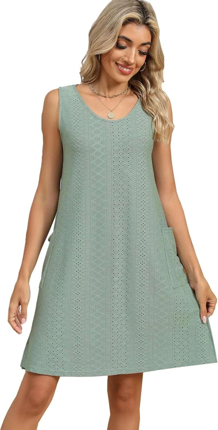 Summer Dresses for Women 2025 Casual Tank Dress with Pockets Swim Coverup Sundress