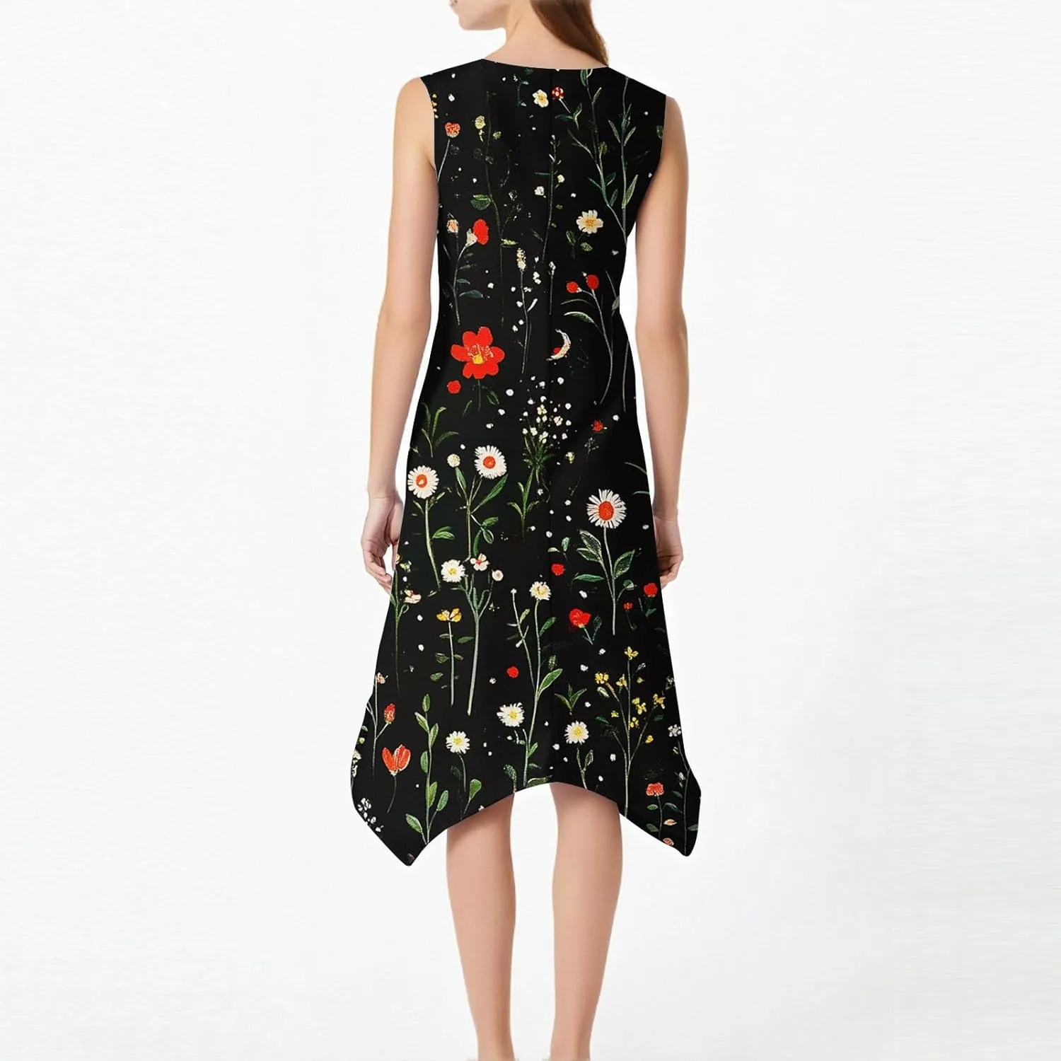 Summer Dresses for Women 2025 Fashion Round Neck Sleeveless Print Irregular Hem Tank Sundress Casual Beach Midi Dresses