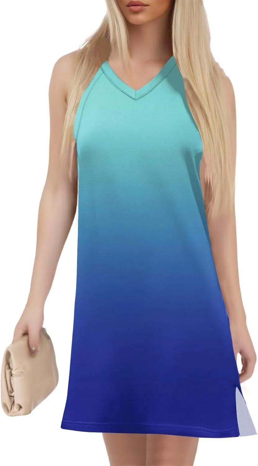 Summer Dresses for Women 2025 Floral Loose Tank Dress Beach T Shirt Dresses Sleeveless Casual Sundresses with Split