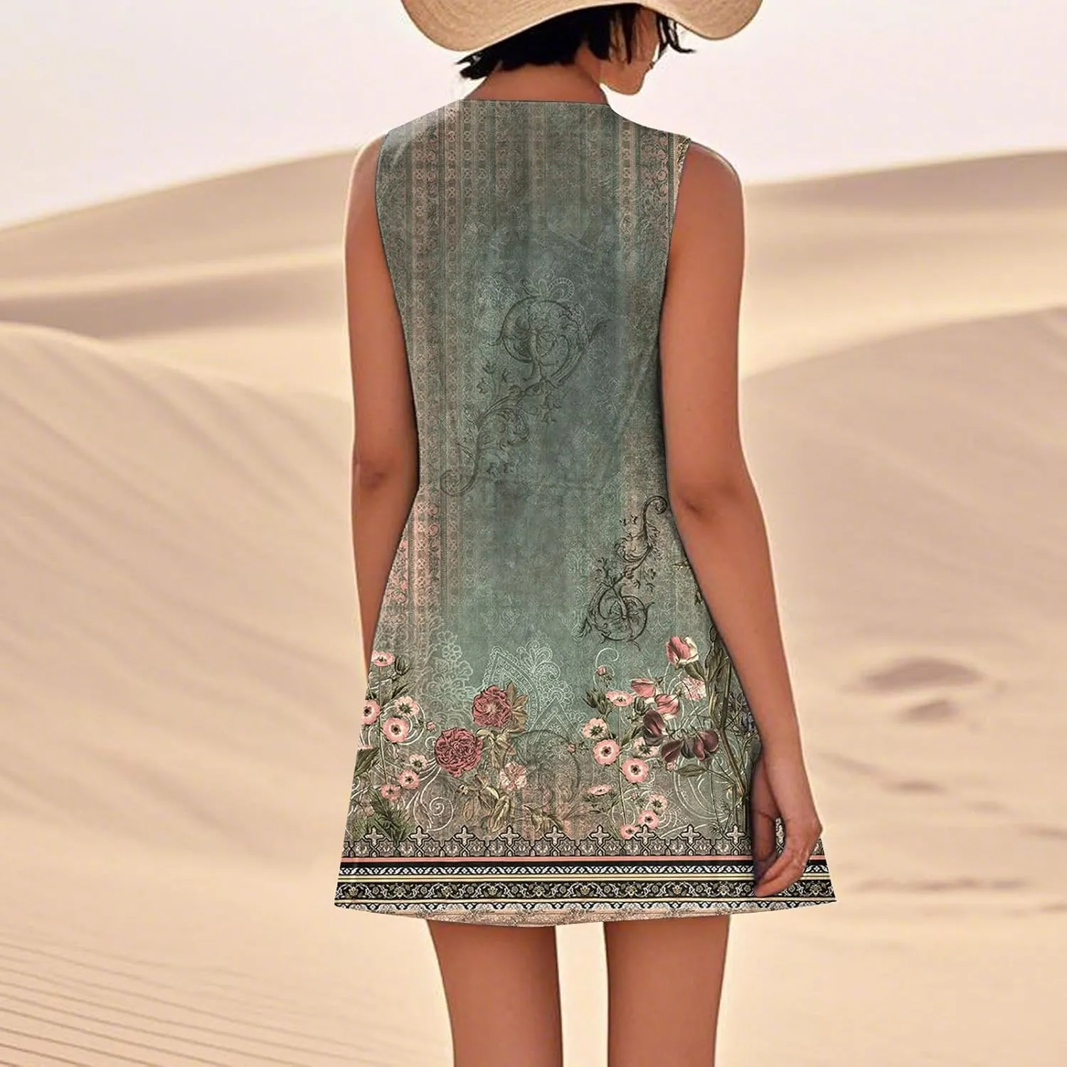 Summer Dresses for Women 2025 Sleeveless Beach T Shirt Dress Loose Casual Tank Dress U Neck Sundresses with Pockets