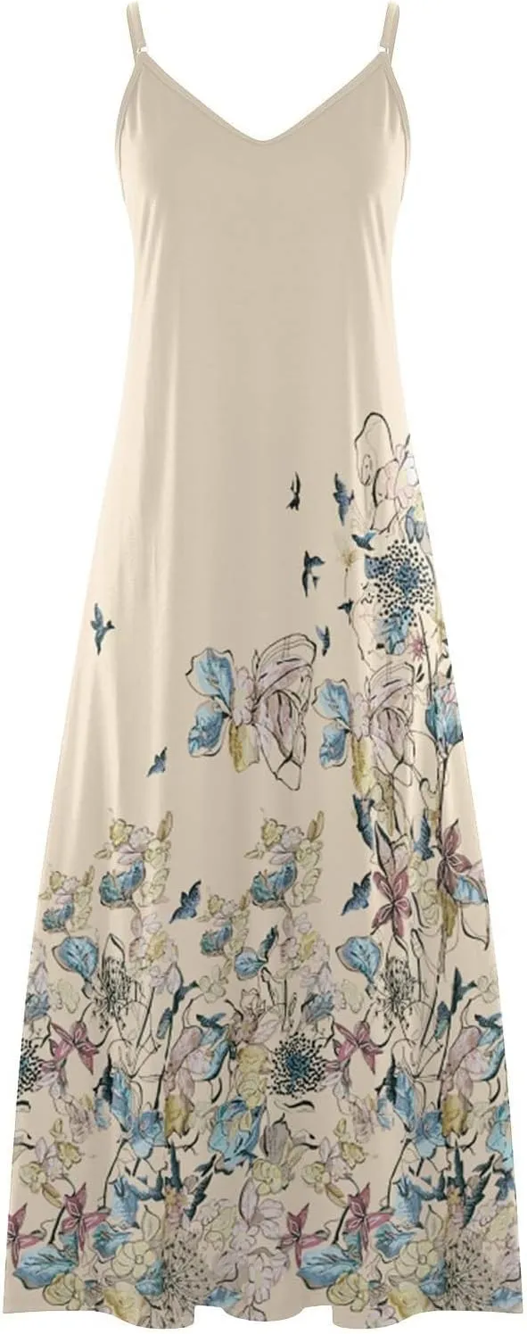 Summer Dresses for Women 2025 Vacation Casual Plus Size Maxi Beach Sun Dress Boho Flowy Long Suspender Sundress
