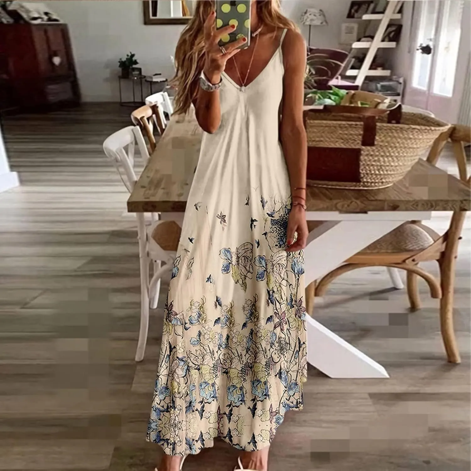 Summer Dresses for Women 2025 Vacation Casual Plus Size Maxi Beach Sun Dress Boho Flowy Long Suspender Sundress