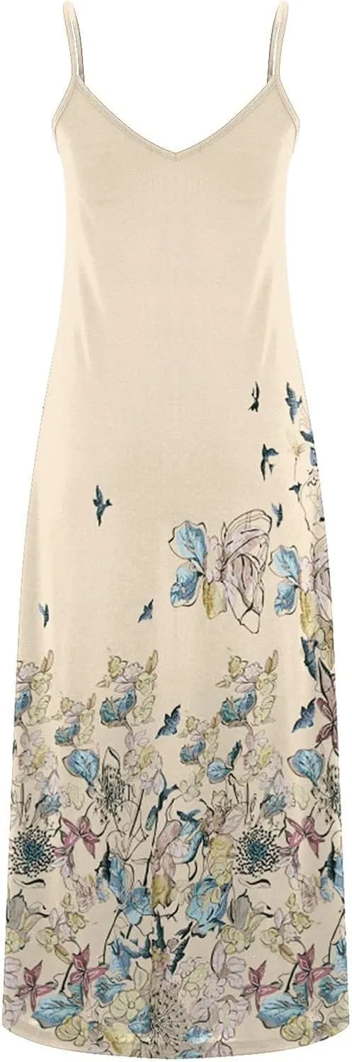 Summer Dresses for Women 2025 Vacation Casual Plus Size Maxi Beach Sun Dress Boho Flowy Long Suspender Sundress