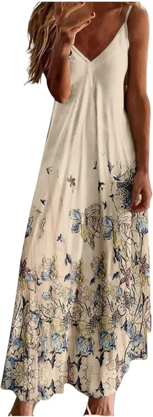 Summer Dresses for Women 2025 Vacation Casual Plus Size Maxi Beach Sun Dress Boho Flowy Long Suspender Sundress