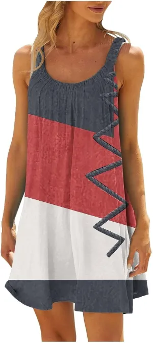 Summer Dresses for Women Beach Boho Sleeveless Vintage Floral Flowy Pocket Tshirt Tank Sundresses