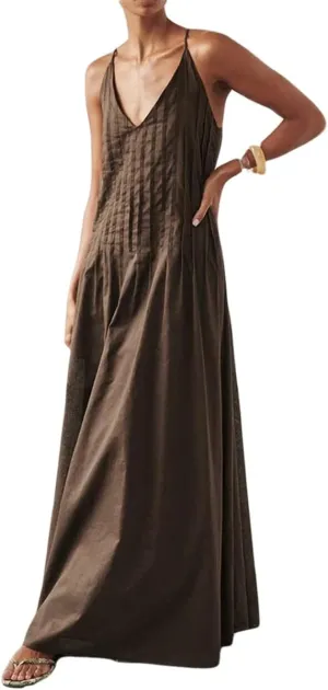 Summer Spaghetti Strap Tuck Maxi Dresses for Women 2025 Vacation V Neck Sleeveless Beach Long Boho Sundress