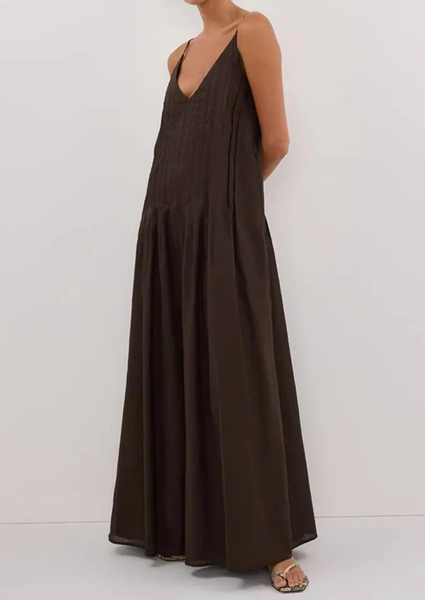 Summer Spaghetti Strap Tuck Maxi Dresses for Women 2025 Vacation V Neck Sleeveless Beach Long Boho Sundress
