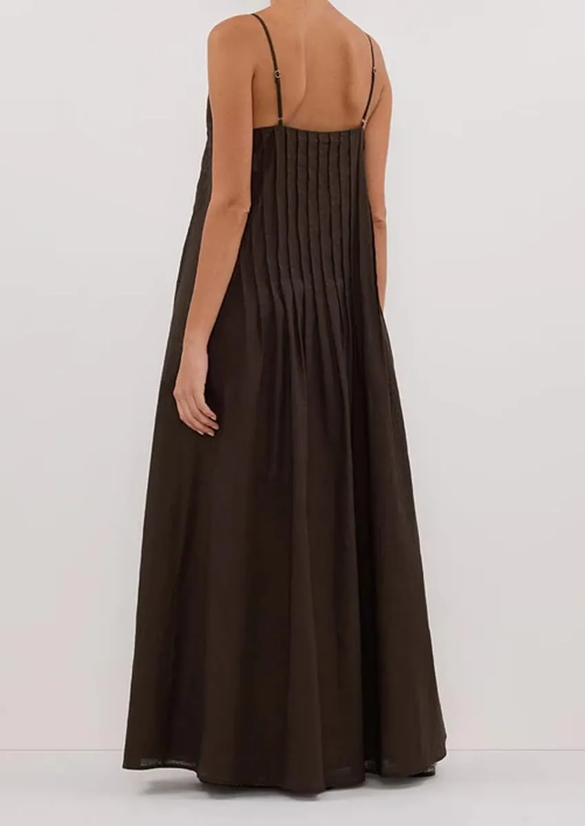 Summer Spaghetti Strap Tuck Maxi Dresses for Women 2025 Vacation V Neck Sleeveless Beach Long Boho Sundress