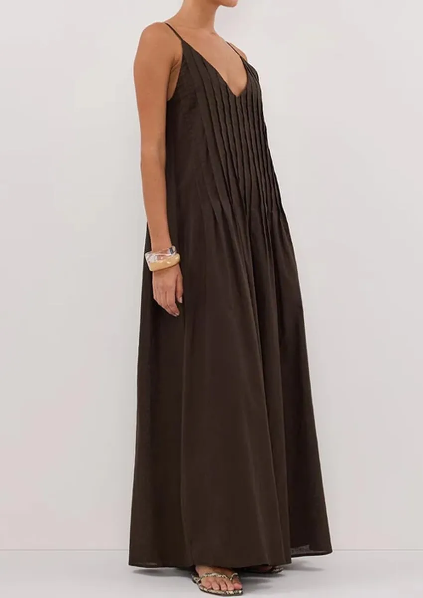 Summer Spaghetti Strap Tuck Maxi Dresses for Women 2025 Vacation V Neck Sleeveless Beach Long Boho Sundress