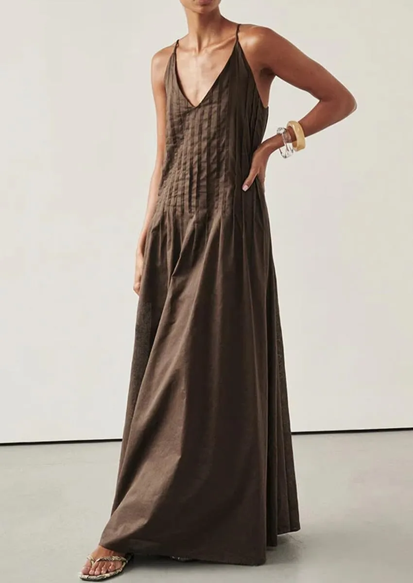Summer Spaghetti Strap Tuck Maxi Dresses for Women 2025 Vacation V Neck Sleeveless Beach Long Boho Sundress