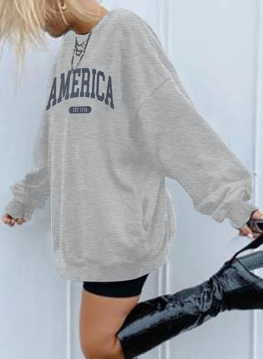 SUPEYA American Sweatshirt Women USA Oversized Shirt Patriotic TShirt Casual Long Sleeve Pullover 4th of July Tee Tops