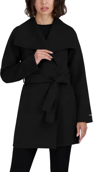TAHARI Womens Ella Wool Blend Open Front Wrap Coat