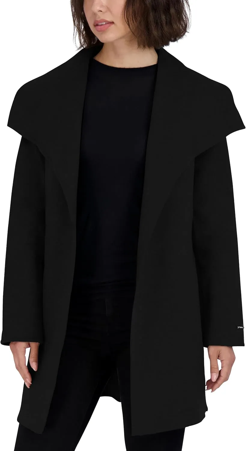 TAHARI Womens Ella Wool Blend Open Front Wrap Coat