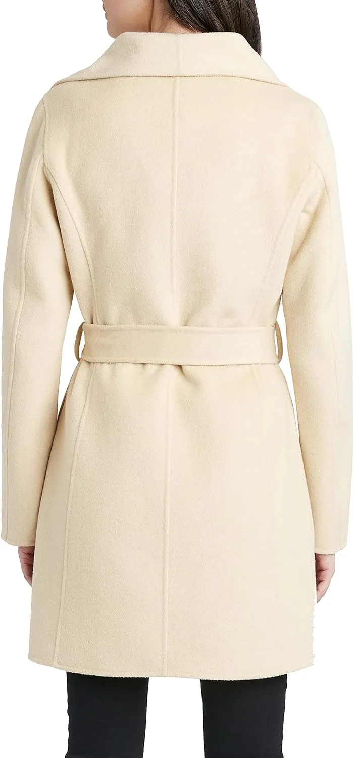 TAHARI Womens Ella Wool Blend Open Front Wrap Coat
