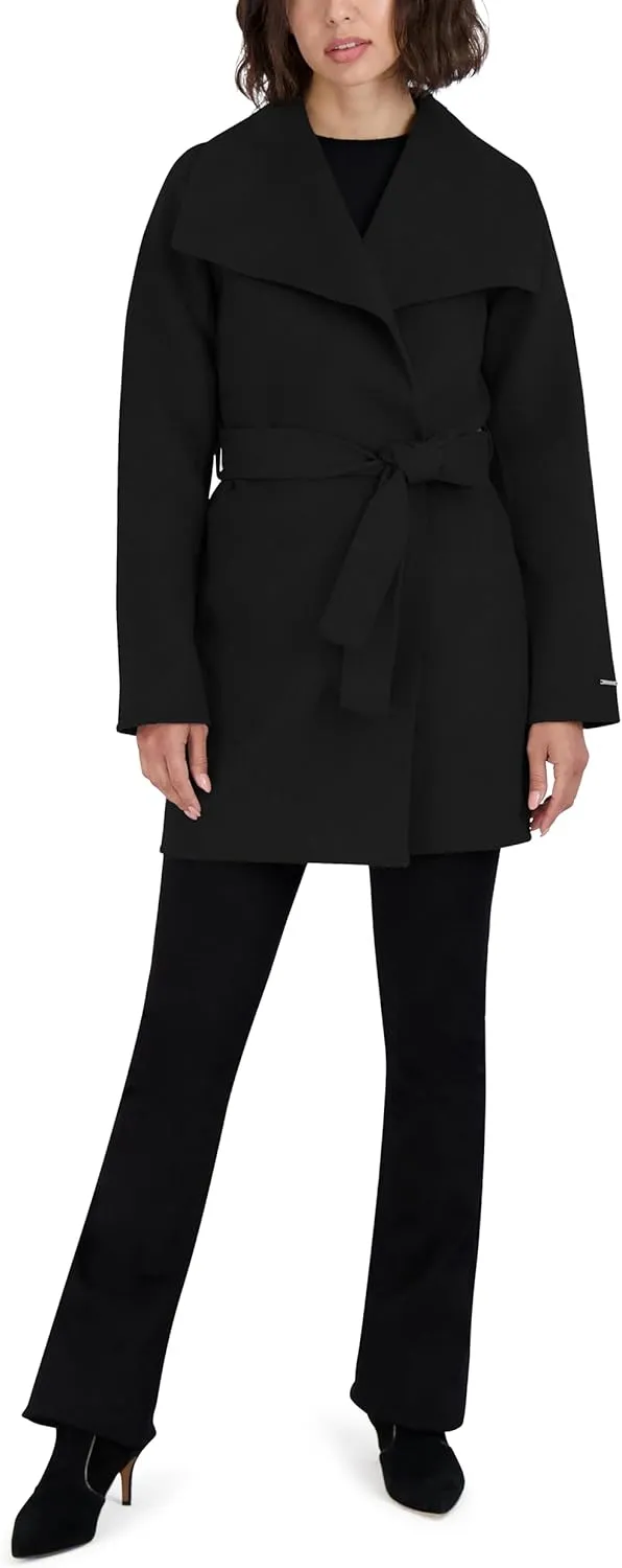 TAHARI Womens Ella Wool Blend Open Front Wrap Coat