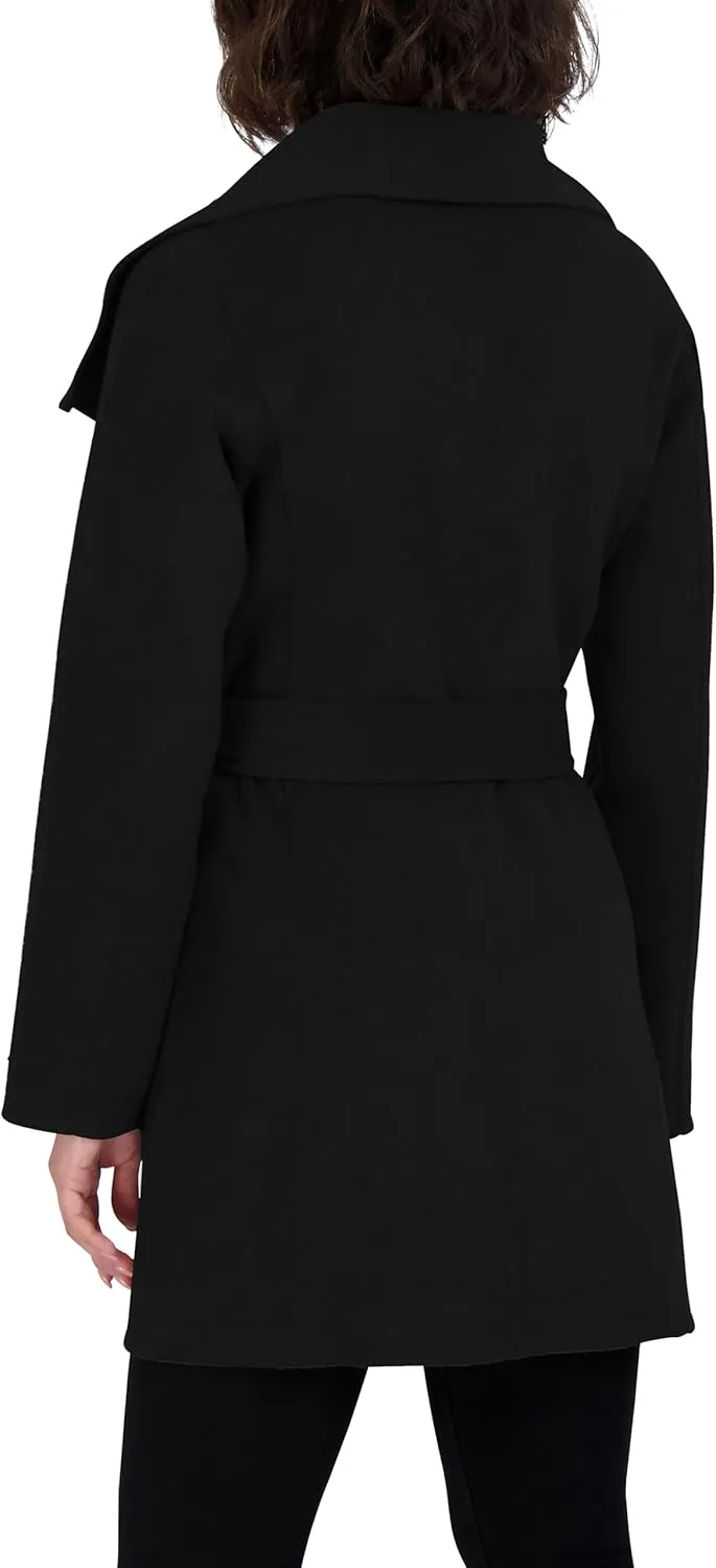 TAHARI Womens Ella Wool Blend Open Front Wrap Coat