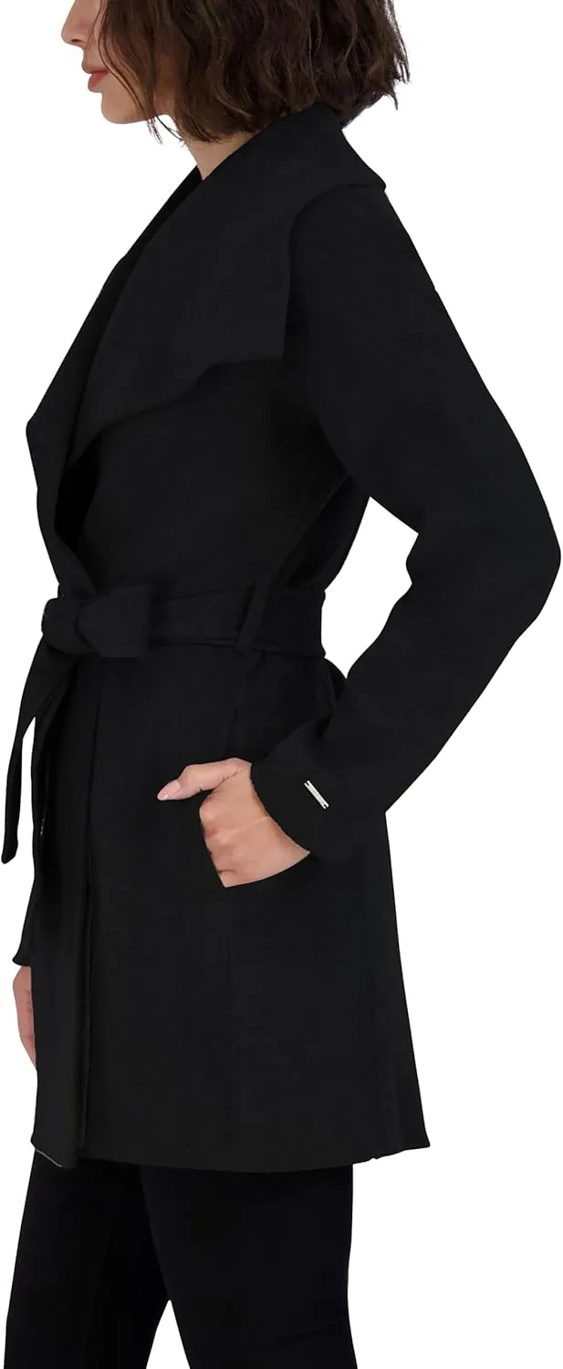 TAHARI Womens Ella Wool Blend Open Front Wrap Coat
